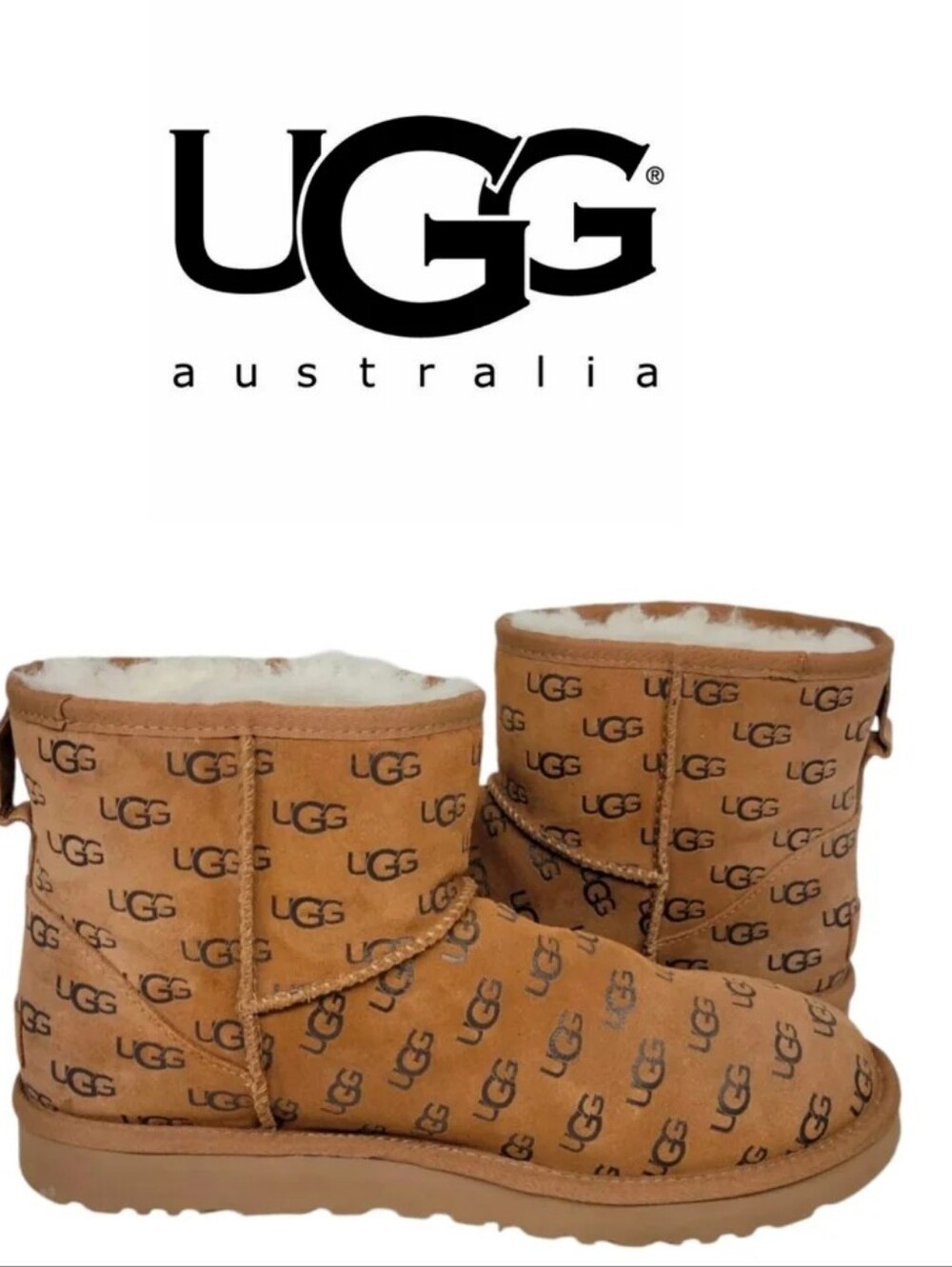 UGG Classic Mini II Logo Print Chestnut Sheepskin Boots Women's US